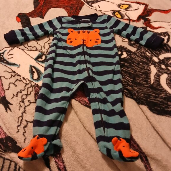 Just One You by Carters 6 Months Tiger Lion Green Striped Long Sleeve Footies - Picture 6 of 6